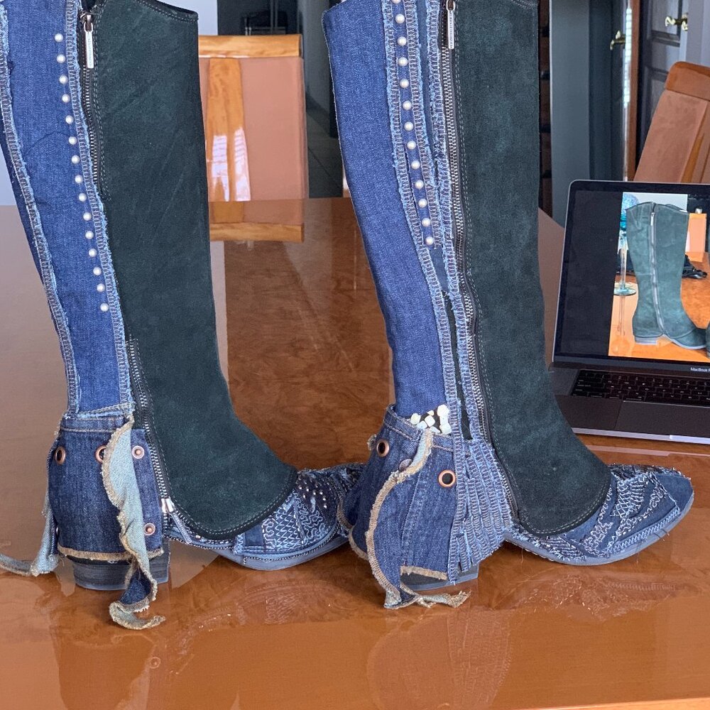 Donald Pliner Women Zela Knee High Riding Boots & Bag Size US 11M Hunter Green